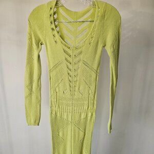 Soft Lime BodyCon Viscose Peek-A-Boo Knit Dress